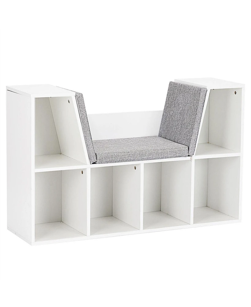 6-Cubby Kid Storage Bookcase Cushioned Reading Nook