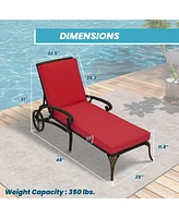 Mondawe Outdoor Cast Aluminum Chaise Lounge Chair with Wheel and Cushion