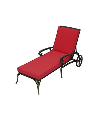 Mondawe Outdoor Cast Aluminum Chaise Lounge Chair with Wheel and Cushion