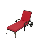 Mondawe Outdoor Cast Aluminum Chaise Lounge Chair with Wheel and Cushion