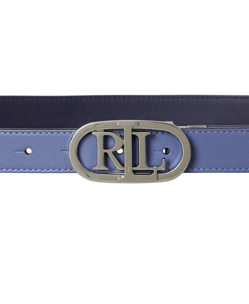Lauren Ralph Oval-Logo Reversible Leather Skinny Belt