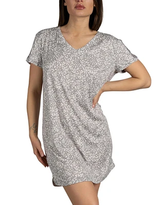 Tahari Women's Short Sleeve V-Neck Ribbed Nightshirt with Lace