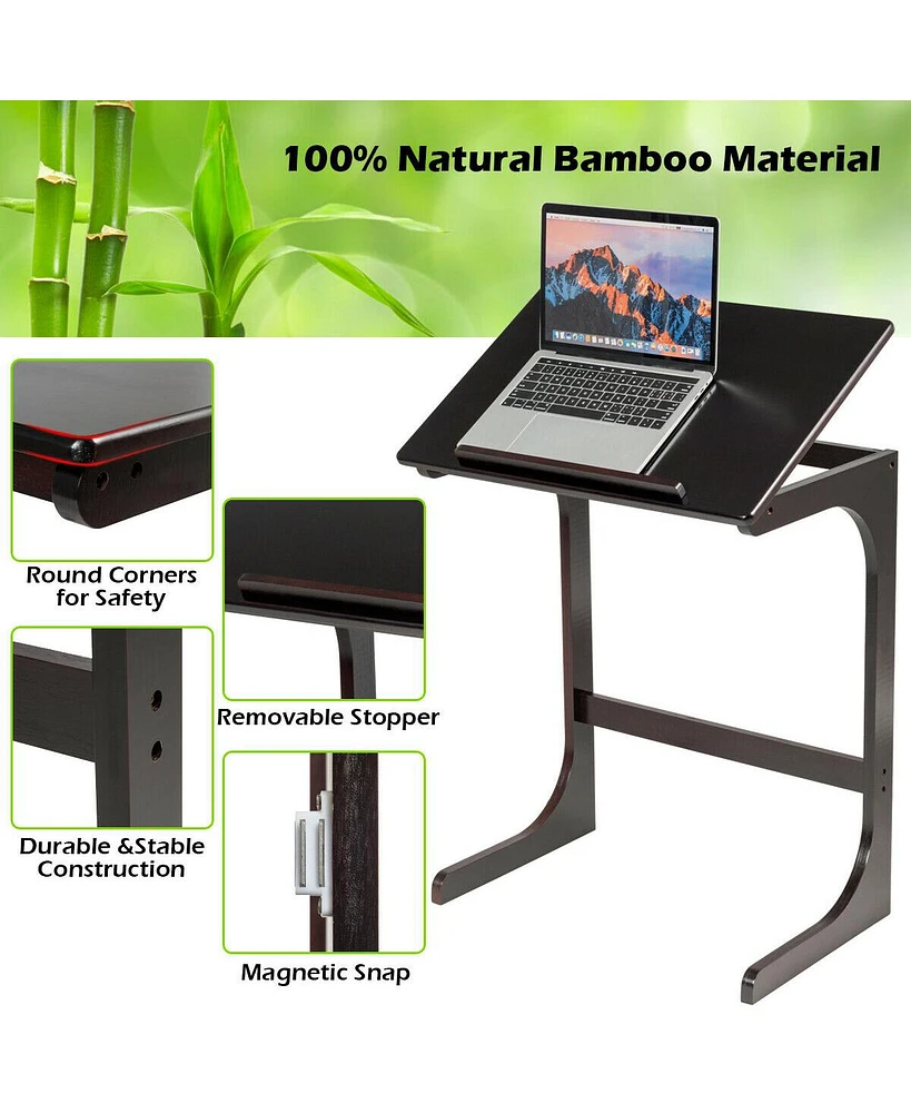 Adjustable C-Shape Couch End Table wth Tilting Top