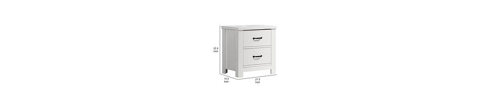 Nightstand with 2 Drawers and Black Handles for Bedroom Storage