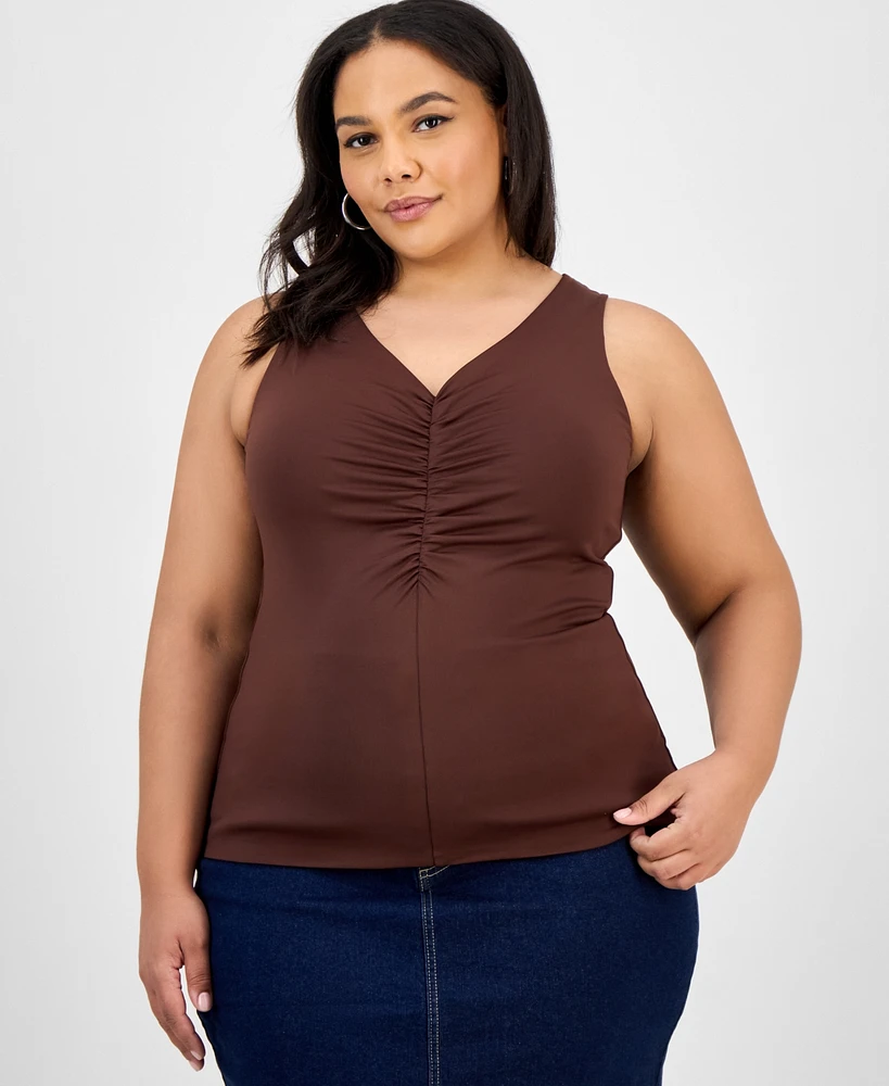 Bar Iii Trendy Plus Ruched V-Neck Tank Top, Exclusively at Macy's