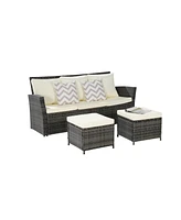 3-Piece Wicker Patio Set, Sofa, Ottomans, All-Weather Rattan
