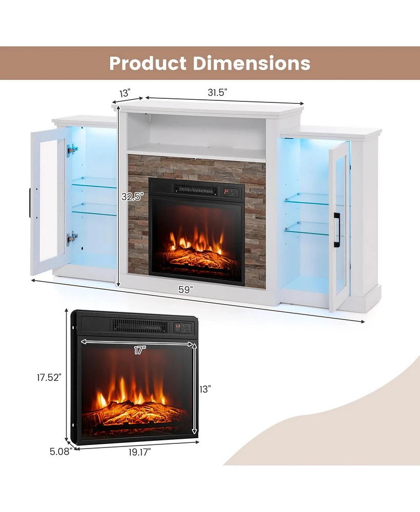 Fireplace Tv Stand with 16-Color Led Lights for TVs up to 65 Inch