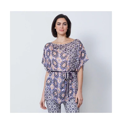 Etcetera Women's Tile Print Silk Blend Kimono Blouse Grenadines
