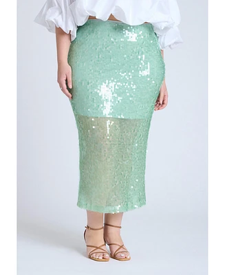 Eloquii Women's Semi Sheer Sequin Midi Skirt