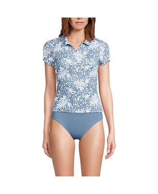 Lands' End Women's SunShade Upf 50 Short Sleeve Pique Johnny Collar Rash Guard