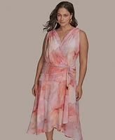 Donna Karan New York Plus Size Floral-Print Surplice Midi Dress