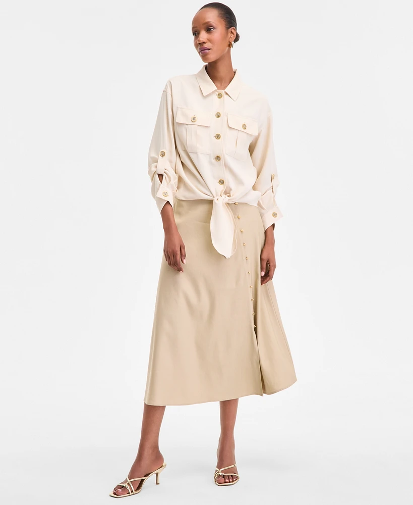 I.n.c. International Concepts Women's Tie-Front Safari Blouse, Exclusively at Macy's