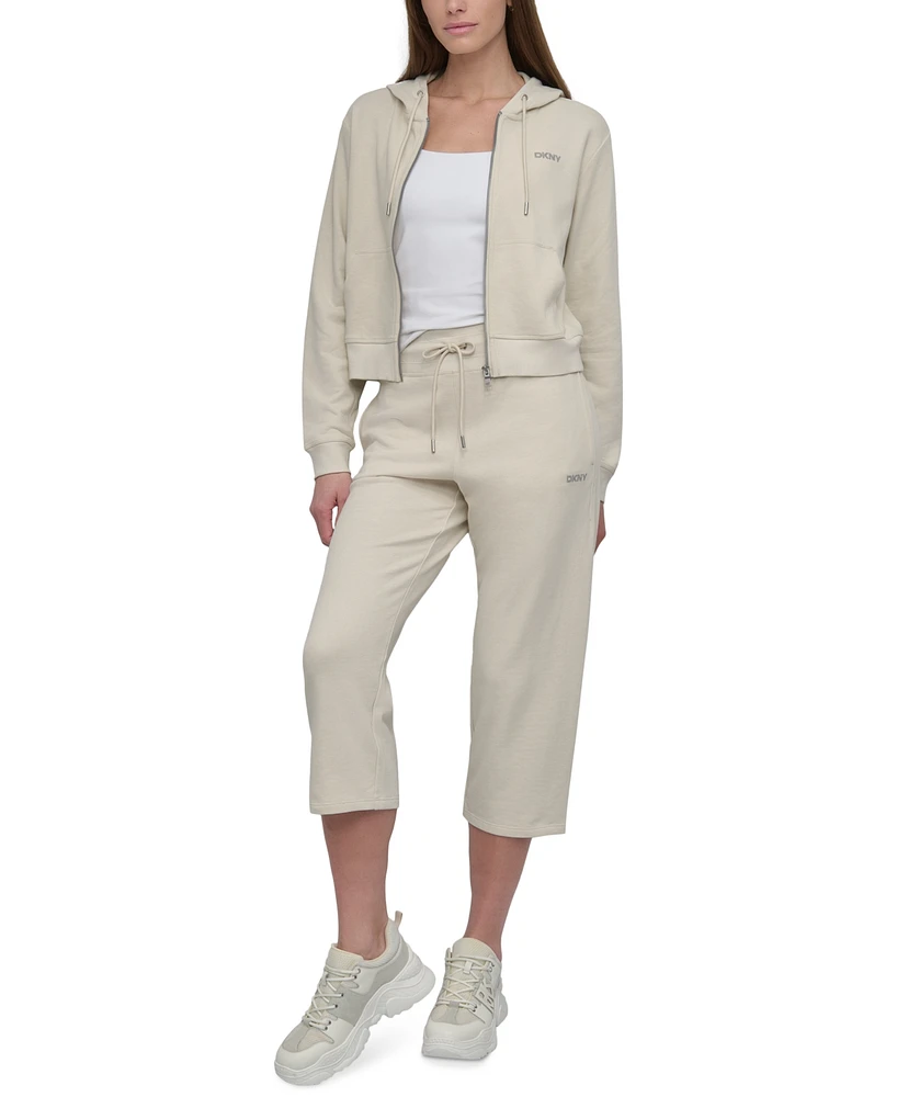 Dkny Sport Women's Cotton-Blend Stud-Logo Full Zip Hoodie