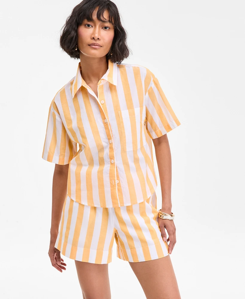 On 34th Women's Cotton Striped Short-Sleeve Shirt, Exclusively at Macy's