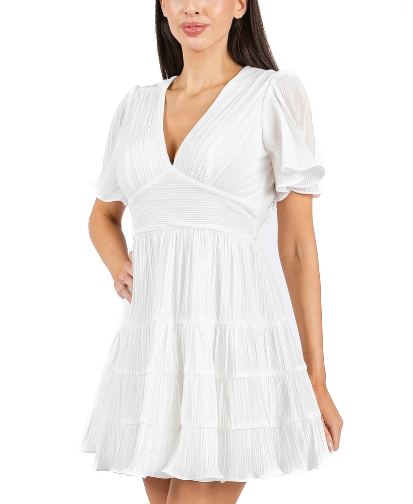 B Darlin Juniors' Bodre Ruffle-Sleeve Tiered Mini Dress