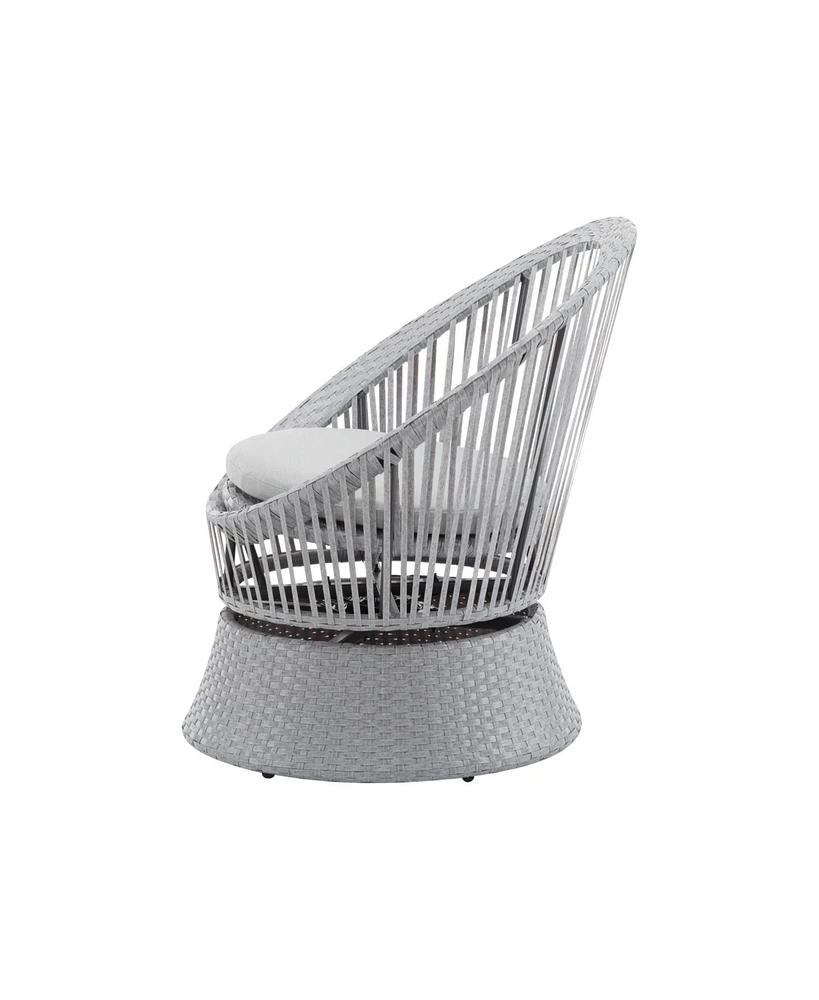 [Set of 2] 26,7" Modern Silver Grey Swivel Wicker Lounge Chair
