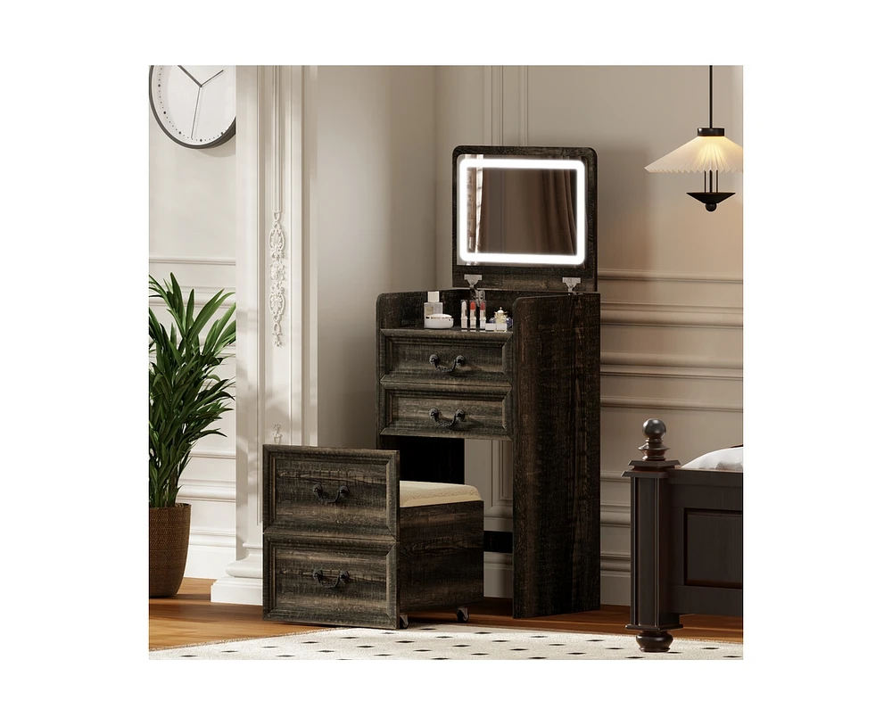 Vlsrka Flip-top vanity desk with mirror and stool.