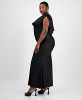 B Darlin Trendy Plus Draped Shiny-Knit Maxi Dress