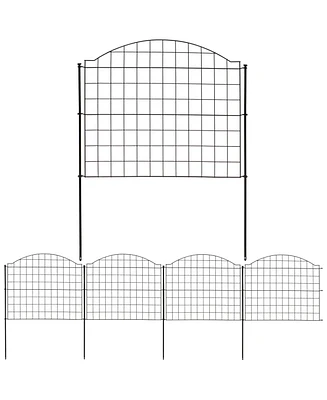 Outdoor Lawn and Garden Steel Arched Grid Style Decorative Border Fence Panel Set - 12.5' - Black - 5pk