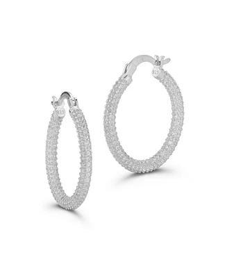 Rachel Zoe Sterling Silver Small Pave Hoop Earrings