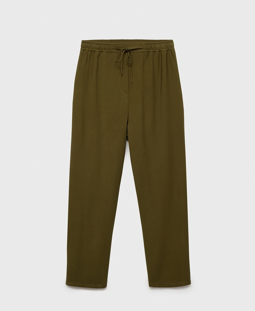 Mango Women's Elastic Waist Flowy Trouser Pants