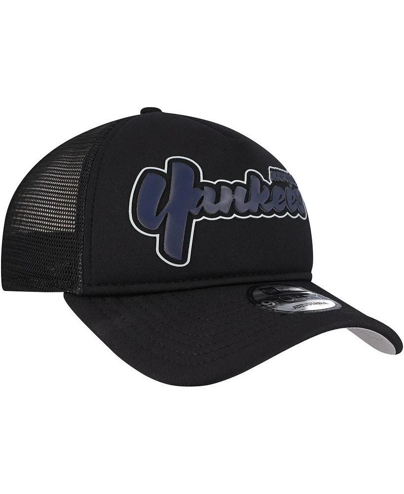 New Era Men's Black New York Yankees Retro Bold A-Frame Trucker 9FORTY Adjustable Hat