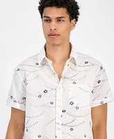 Sun + Stone Men's Damien Short Sleeve Abstract Print Linen Blend Button-Front Shirt, Exclusively at Macy's