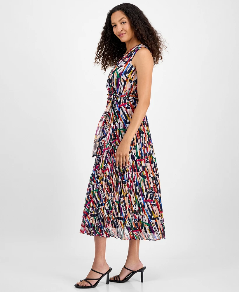 Sandra Darren Petite Printed Pleated Chiffon Maxi Dress