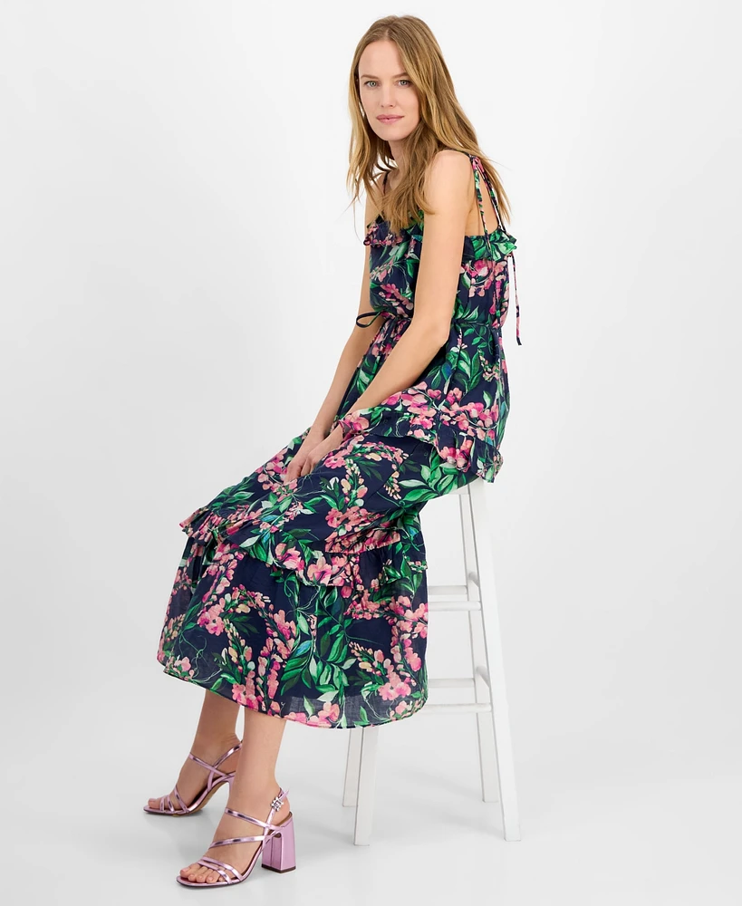 julia jordan Women's Tie-Shoulder Sleeveless Ruffle-Trim Maxi Dress