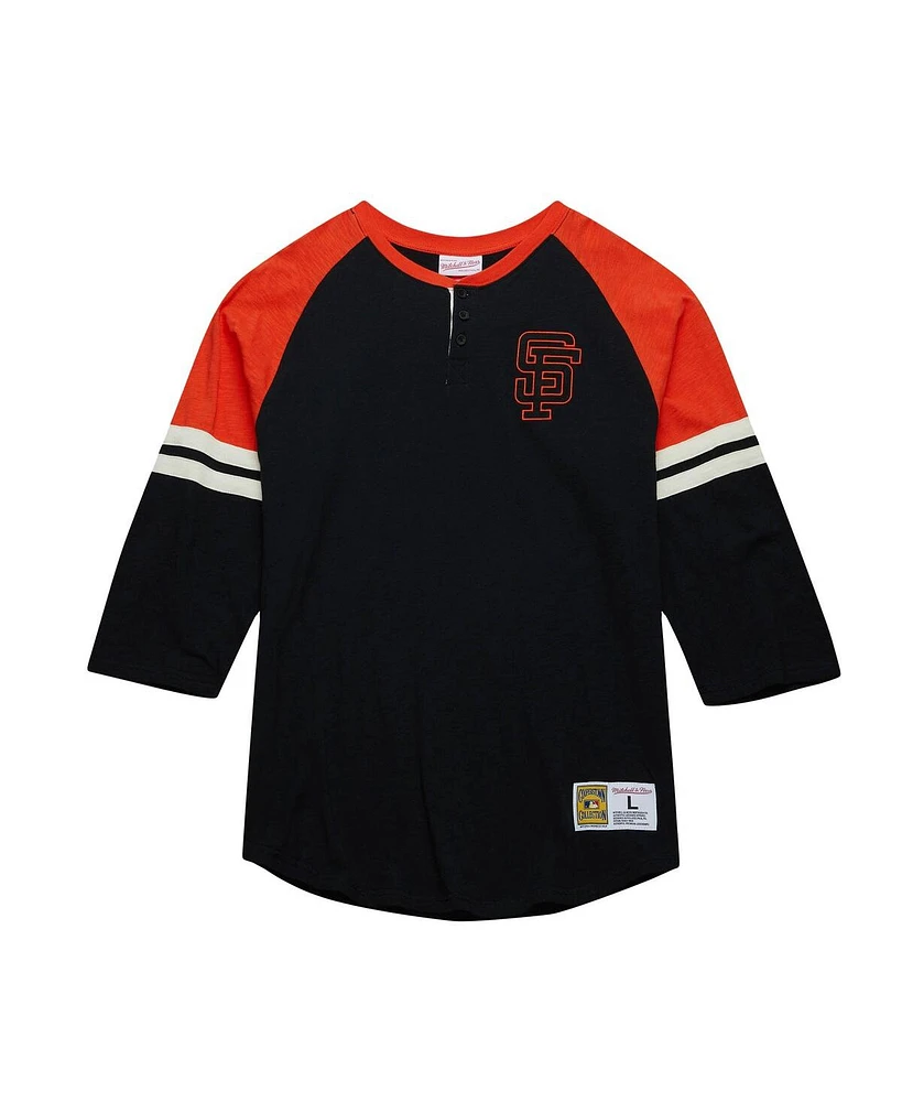 Mitchell & Ness Men's Black San Francisco Giants Cooperstown Collection Legendary Raglan Slub Henley 3/4-Sleeve T-Shirt