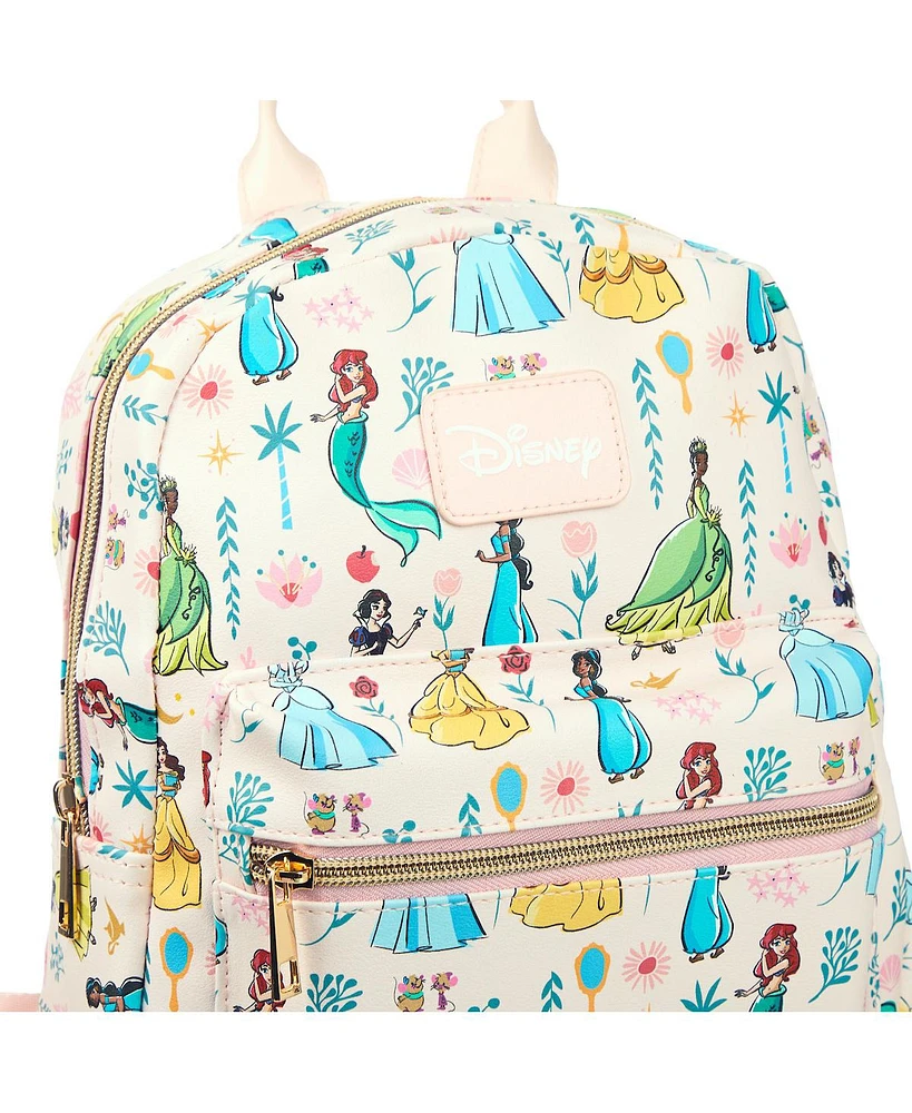 Disney Princesses Youth Girls 11.5" Mini Backpack Featuring Belle, Tiana, Jasmine, Ariel, Snow White