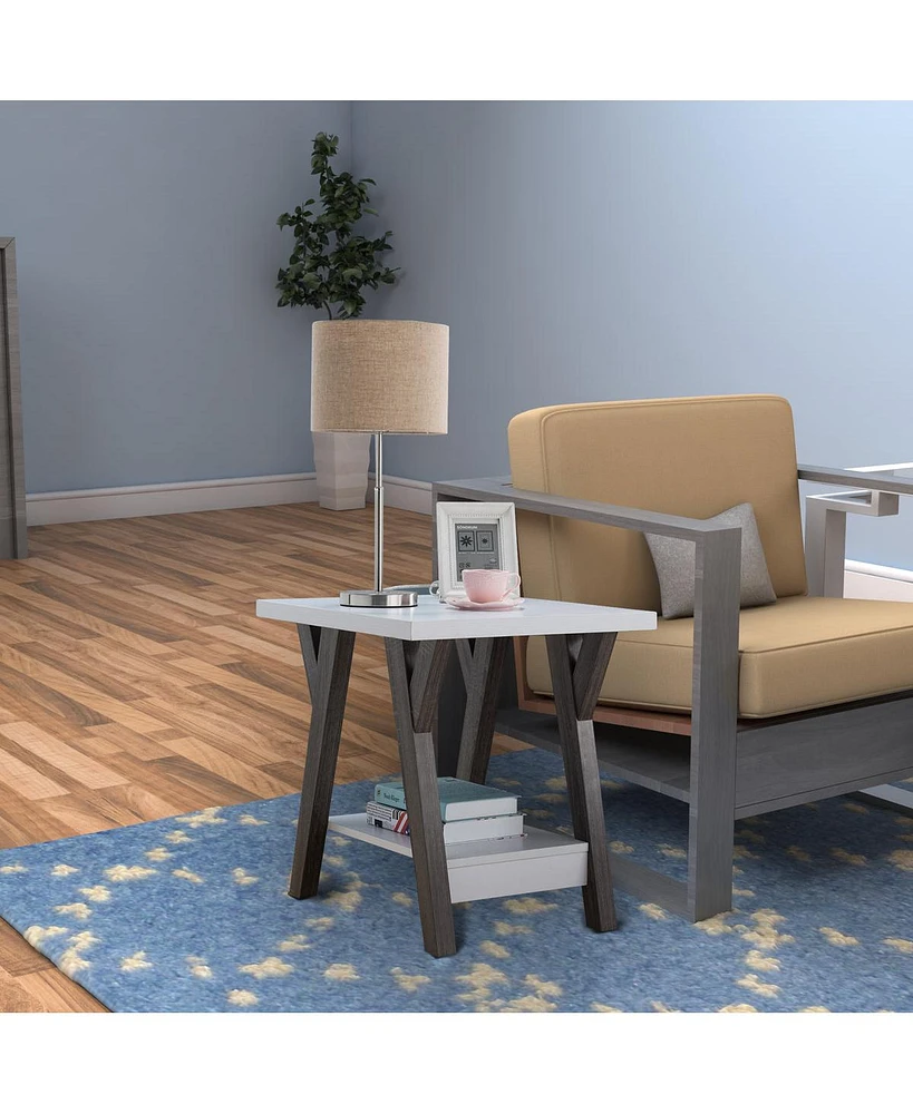 Two-Tone End Table with Bottom Shelf for Stylish and Functional Storage