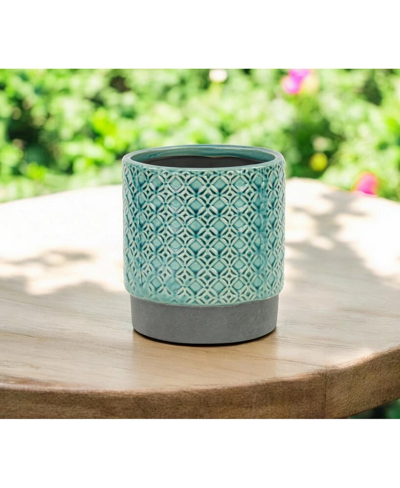 Ceramic Round Pot Planter with Geometric Design – Indoor/Outdoor Use