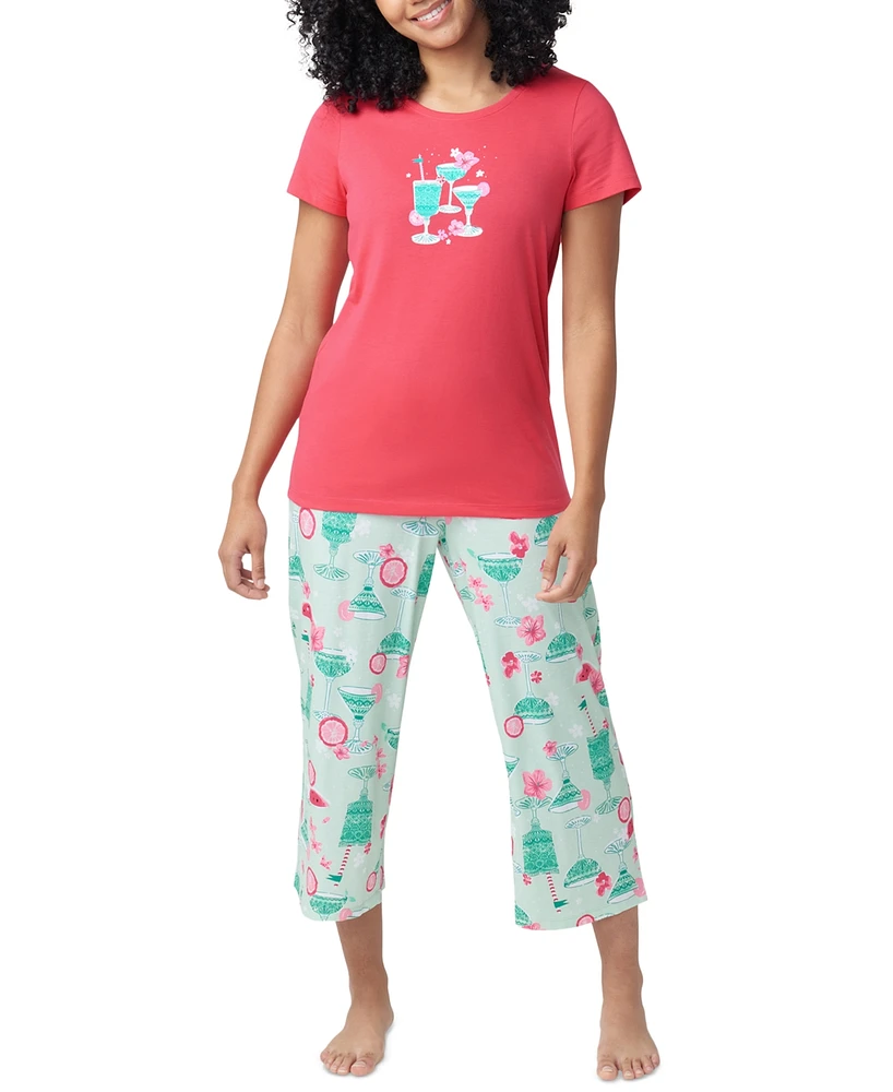 Hue Women's Printed Short-Sleeve Capri Pajama Set