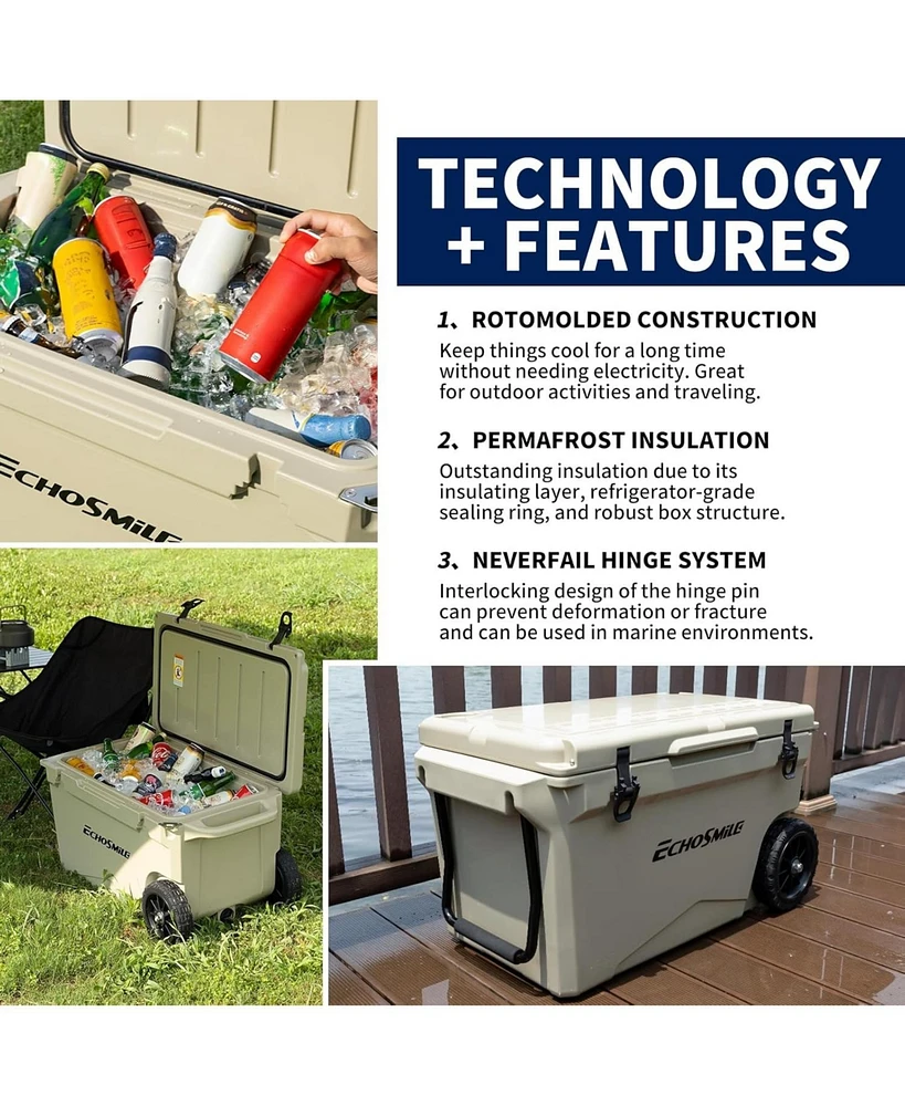 EchoSmile 75 Quart Rotomolded Cooler, Built to Stand up The Rigors of Journey