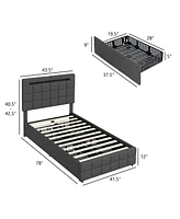 Upholstered Led Bed Frame with Headboard and 4 Drawers-Twin Size
