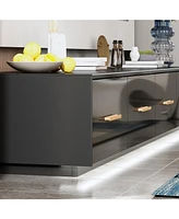 Tv stand with 4 drawers, media console with light strip, entertainment center in black wood