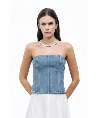 Nocturne Women's Stoned Strapless Denim Crop Top