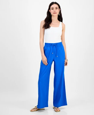 I.n.c. International Concepts Petite Linen-Blend High-Rise Wide-Leg Pants, Exclusively at Macy's