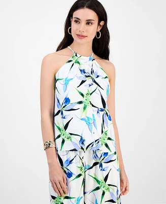 I.n.c. International Concepts Petite Printed Linen-Blend Sleeveless Top, Exclusively at Macy's