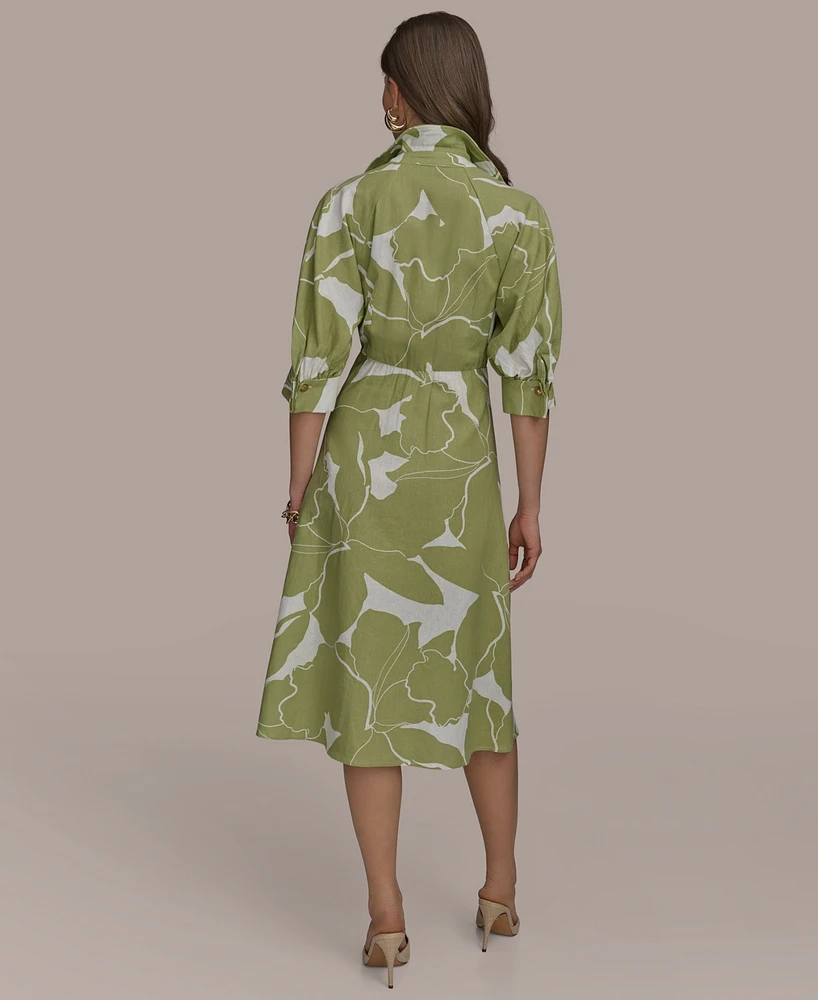 Donna Karan New York Women's Printed Tie-Front A-Line Linen Dress