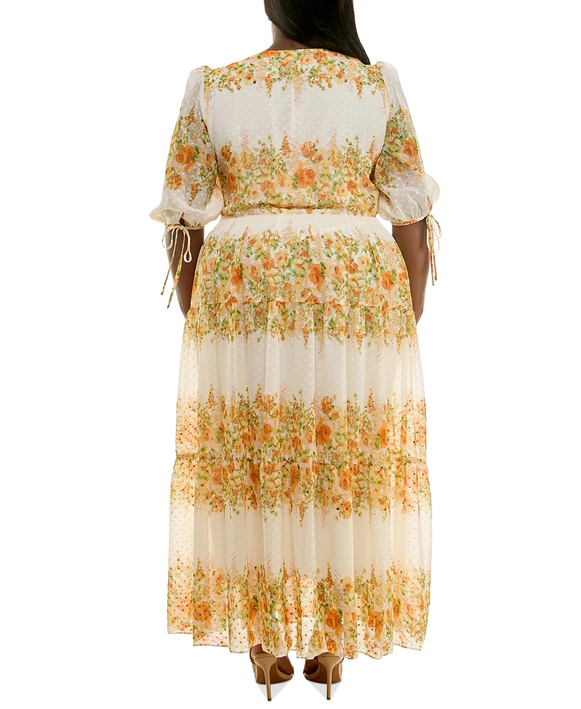 Taylor Plus Floral-Print Chiffon A-Line Midi Dress