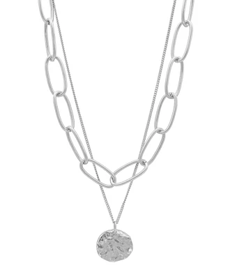 Adornia Silver Oval Link Chain and Coin Pendant Layered Necklace
