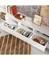 Tv stand with bookshelf and 10 cabinet doors, multi-purpose media console, entertainment center in white wood