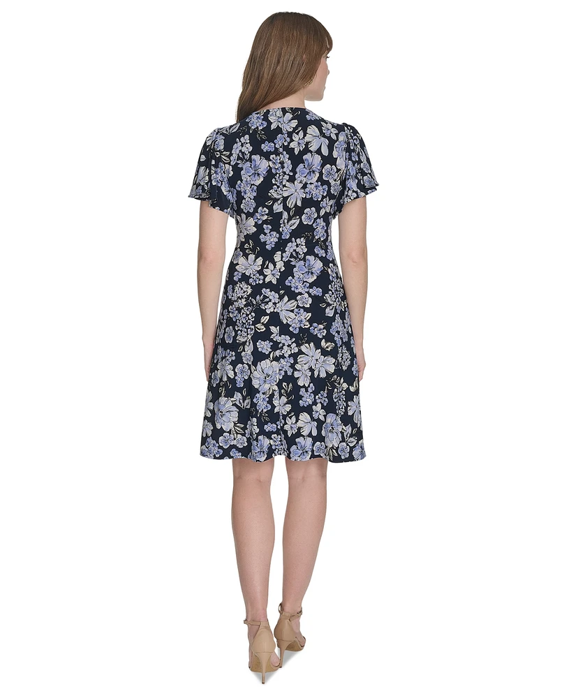 Tommy Hilfiger Women's Floral-Print Flutter-Sleeve Dress
