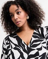 I.n.c. International Concepts Plus Leaf-Print Bell-Sleeve Top, Exclusively at Macy's