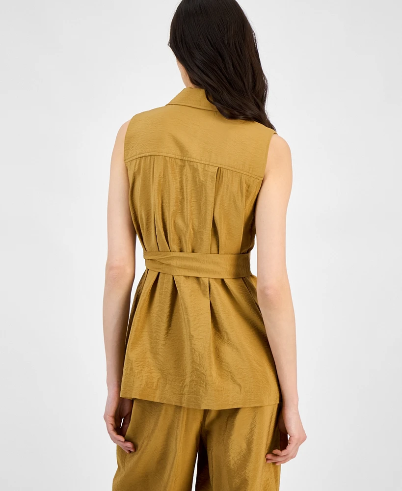 Anne Klein Women's Sleeveless Tie-Waist Patch-Pocket Jacket