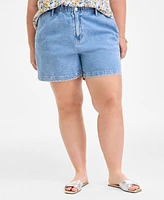 On 34th Trendy Plus Paper-Bag Elastic Waist Denim Shorts, Exclusively at Macy's