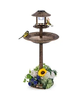 3-In-1 Pedestal Bird Bath with Solar Light Feeder & Flower Planter