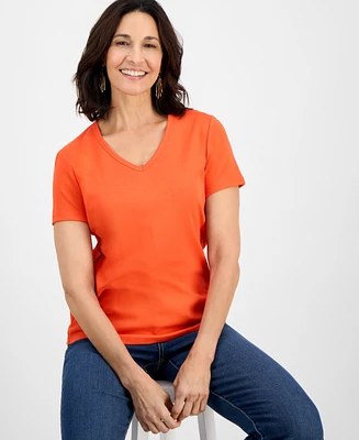 Style & Co Women's Cotton Short Sleeve V-Neck Top